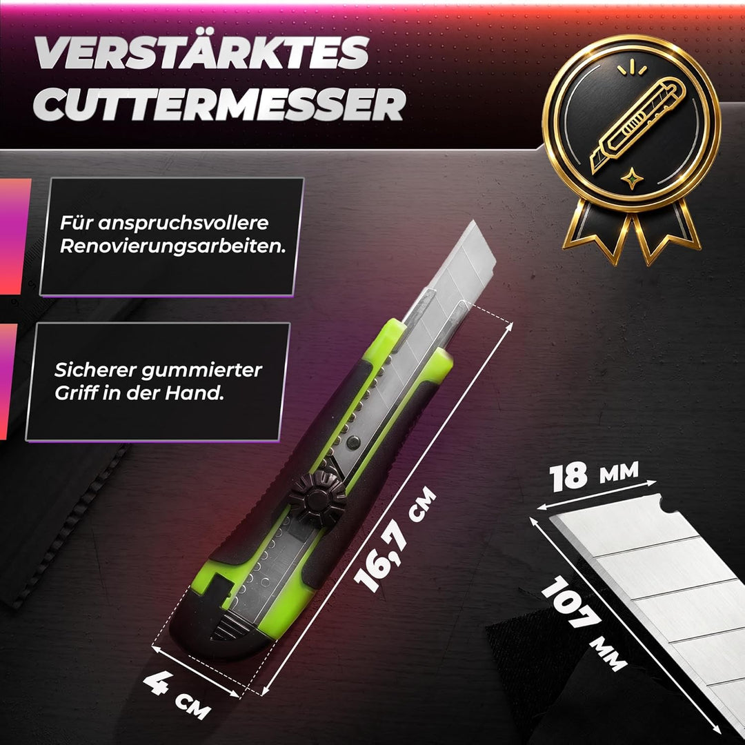 12 Stück Cuttermesser Set 18mm PREMIUM Cuttermesser Abbrechklinge Kartonmesser Mehrzweck Messer Stan