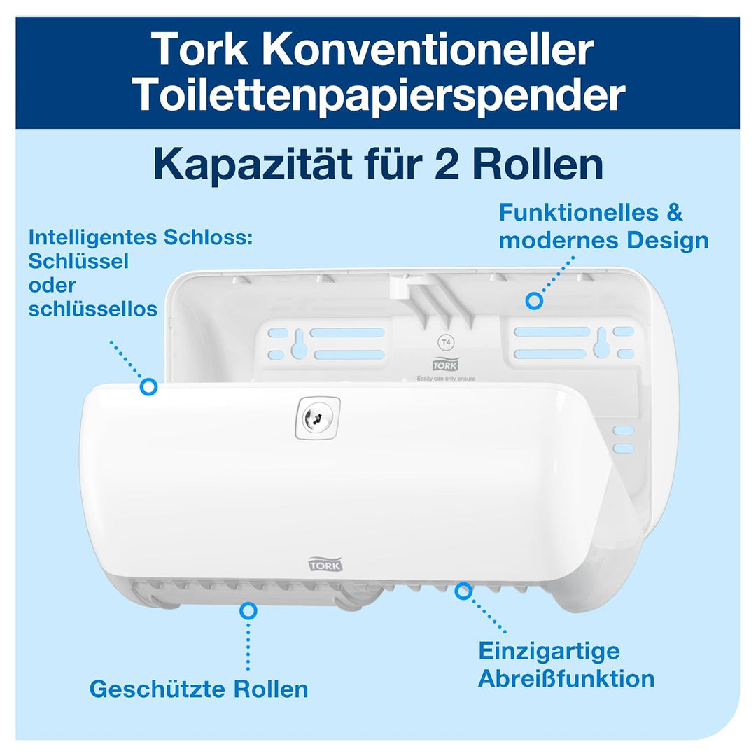 Tork 557000 Spender für Kleinrollen Toilettenpapier T4 in Weiss / Hygienischer Papierspender für Toi