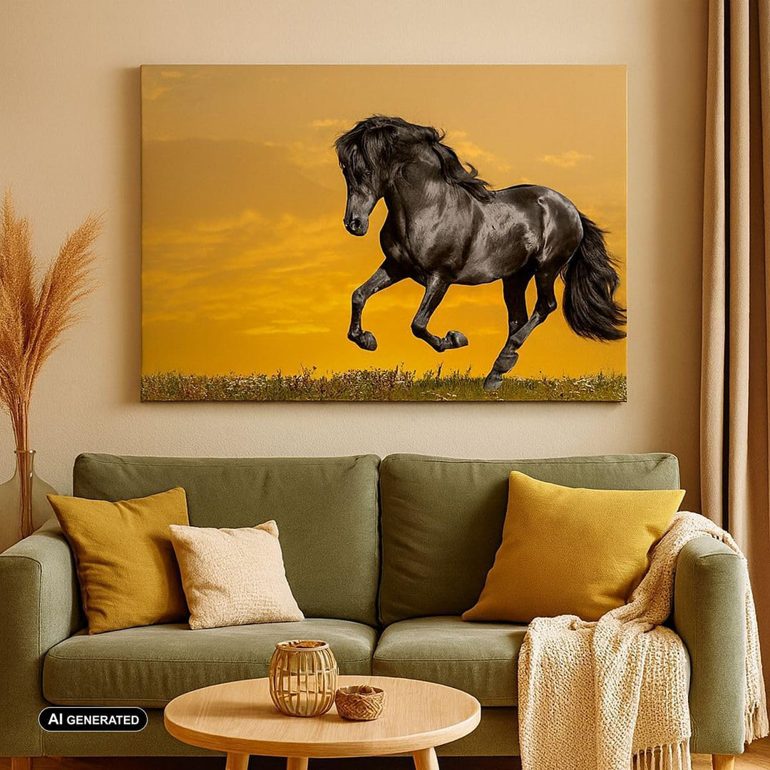 Bilder auf Leinwand 100x70cm Leinwandbild Tiere Pferd Laufen Wiese Gross Wanddeko Bild Schlafzimmer
