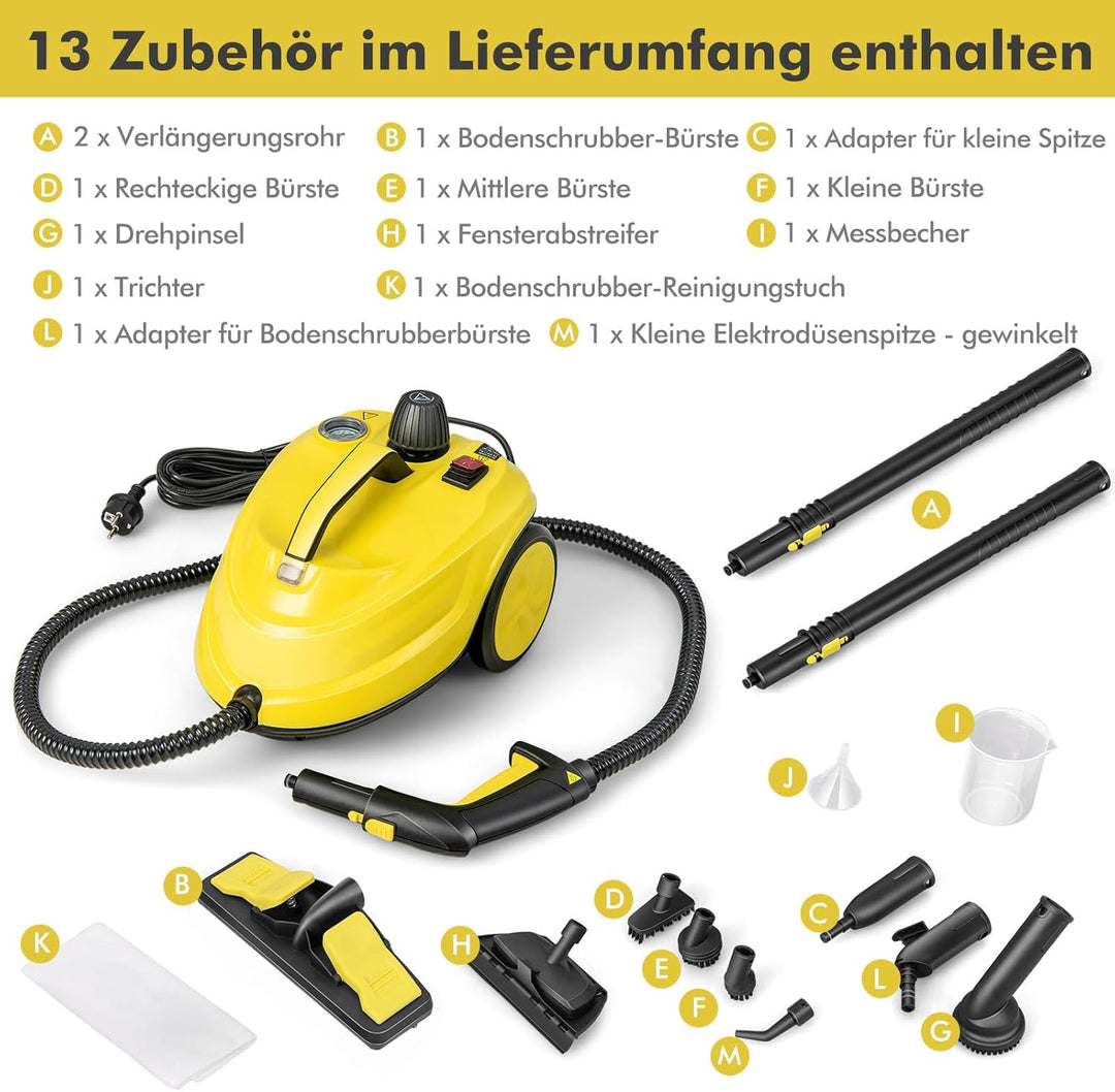 COSTWAY Dampfreiniger 2000W, Reinigungsmaschine 1,8 L Wasserkapazität &amp;13 Zubehörsätze, Bodendampfre