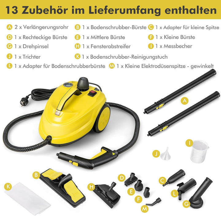 COSTWAY Dampfreiniger 2000W, Reinigungsmaschine 1,8 L Wasserkapazität &amp;13 Zubehörsätze, Bodendampfre