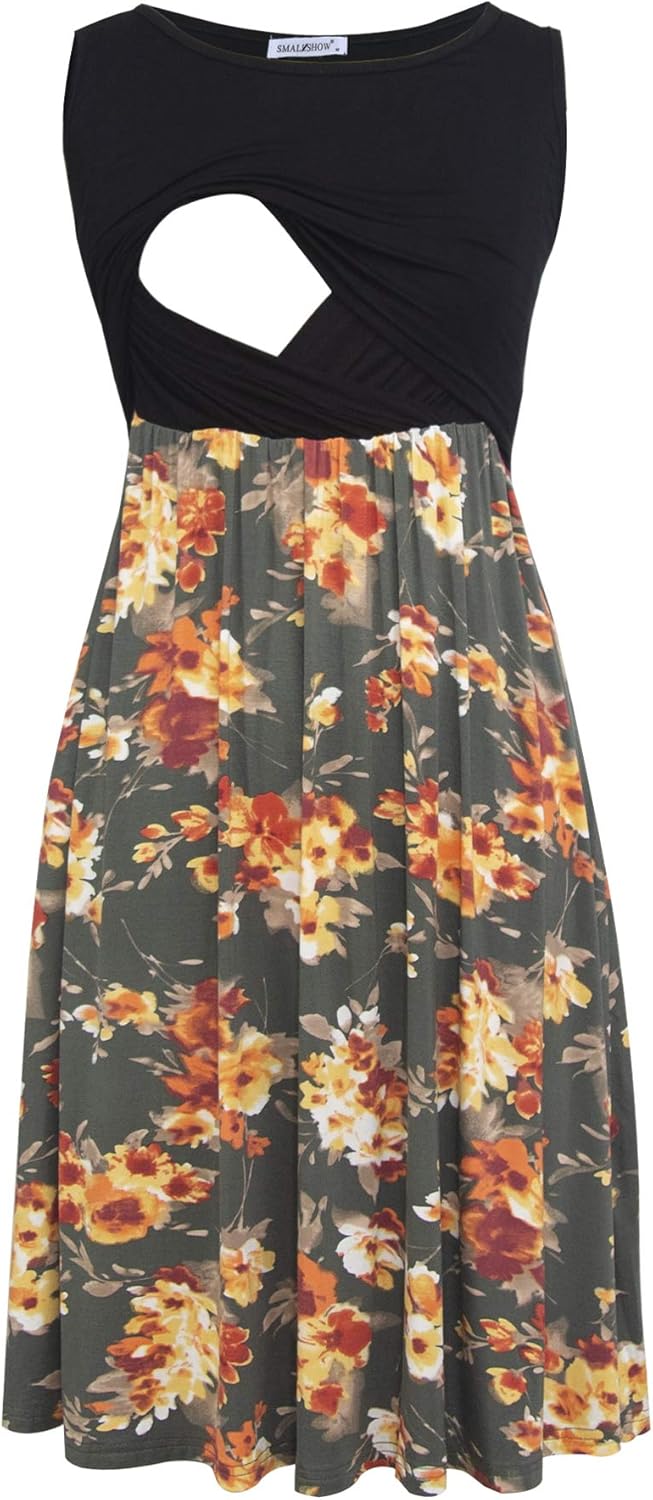 Smallshow Ärmelloses Patchwork-Umstandskleid mit Taschen für Frauen L Svp089, L Svp089