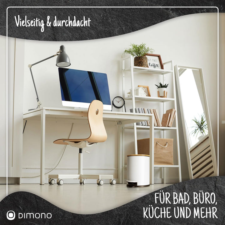 Dimono® Kosmetikeimer Bad-Mülleimer Abfalleimer 3 und 5 Liter Tret-Eimer mit flachem Bambus-Deckel u