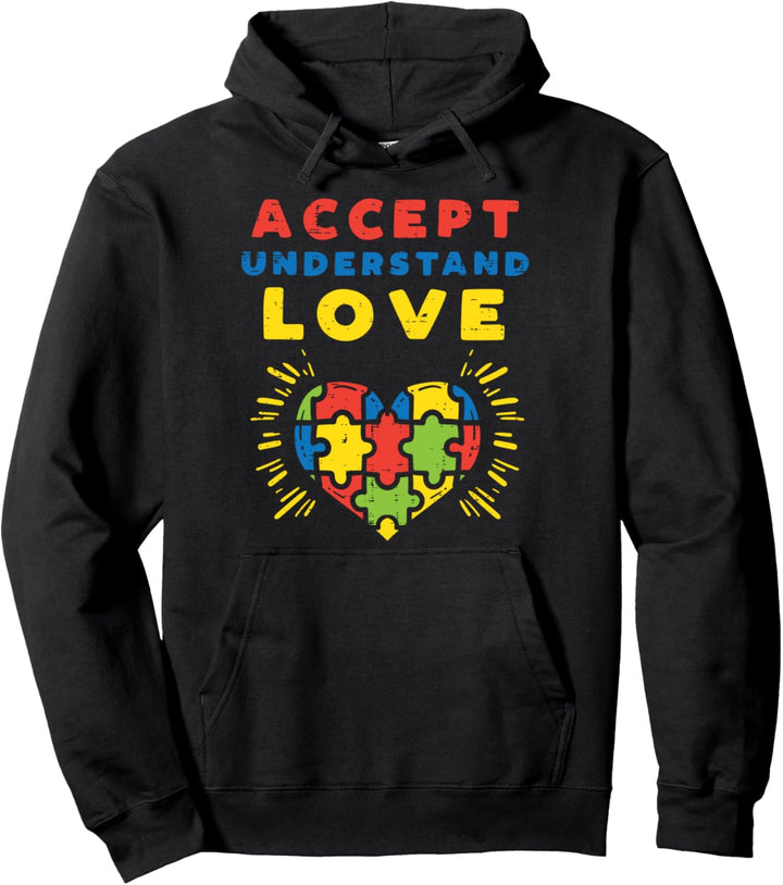 Accept Understand Love Puzzle Heart Autism Awareness Mom Dad Pullover Hoodie