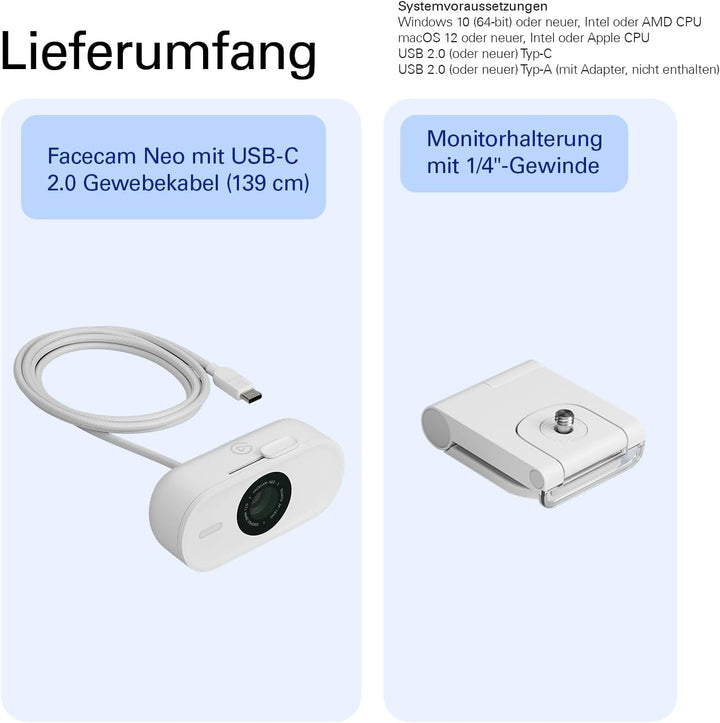 Elgato Facecam Neo – Full HD-Webcam mit komfortabler Sichtschutzkappe, Lichtkorrektur, für Videokonf