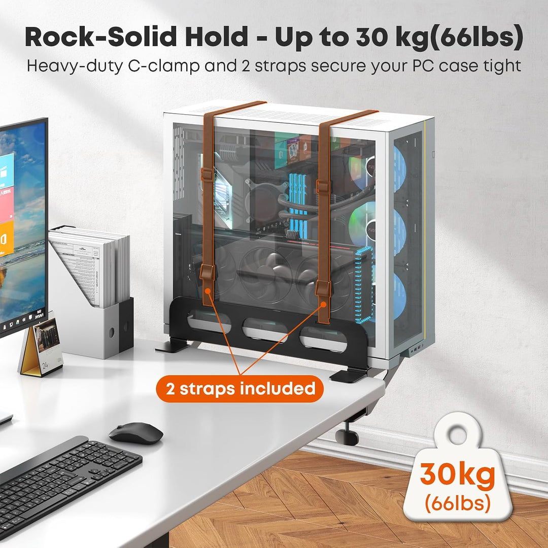 PUTORSEN PC Wandhalterung, PC Halterung für Höhenverstellbaren Schreibtisch | 30kg Tragkraft, 2 Gurt