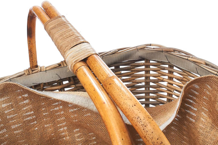 Kobolo Holztrage Holzkorb für Kaminholz - kubu Rattan - mit Jutestoff und Henkel ausgestattet