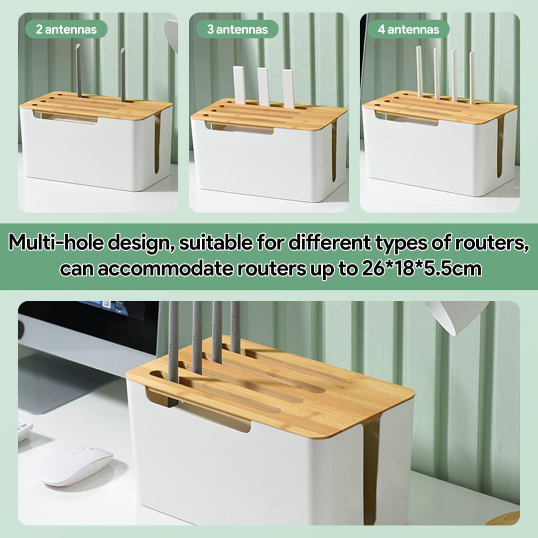 Buachois Kabelmanagement Box mit Holz Deckel und Regal, 31 x 18 x 16,5cm Weiss Kunststoff Kabelbox G