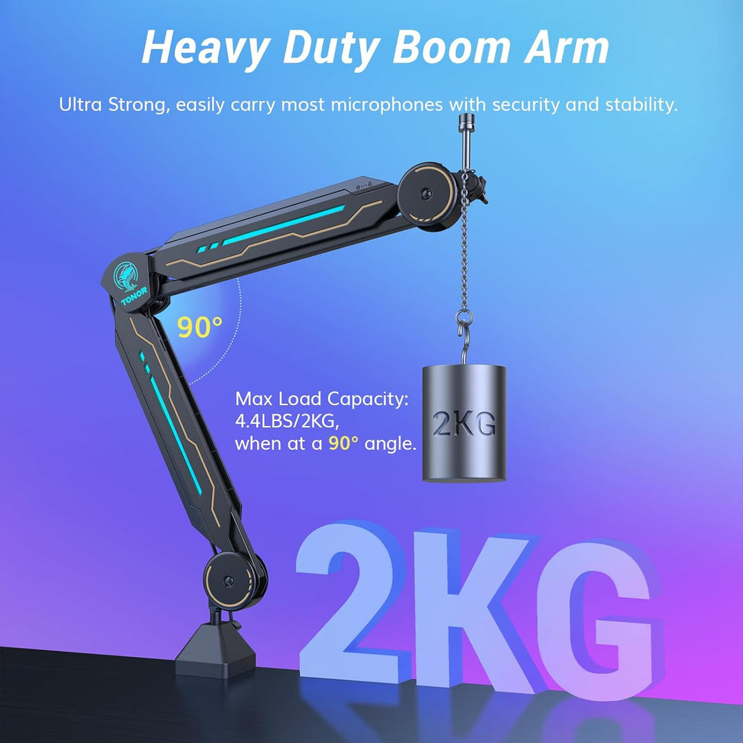 Gaming Mikrofon Arm mit RGB Licht TONOR Mikrofonarm Leuchten Touch verstellbar, Mikrofonhalter mit 1