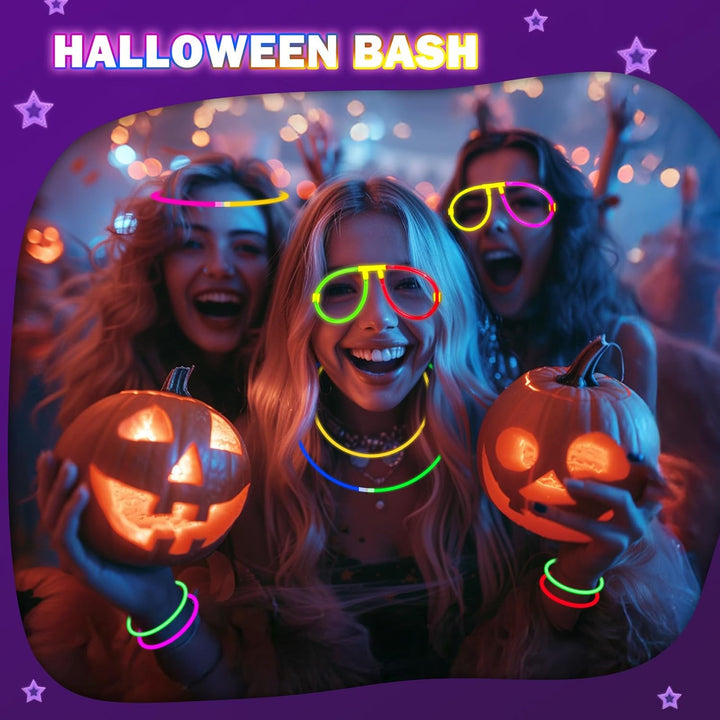 Knicklichter Party Set,100 Stück Leuchtstäbe 130 Verbinder,Neon Knicklichter Ketten und Leuchtbrille