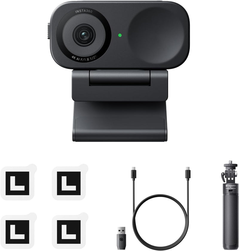 Insta360 Link 2C Stativ Bundle - 4K Webcam für PC/Mac, 1/2" Sensor, Auto-Framing, HDR, Mikro mit KI-