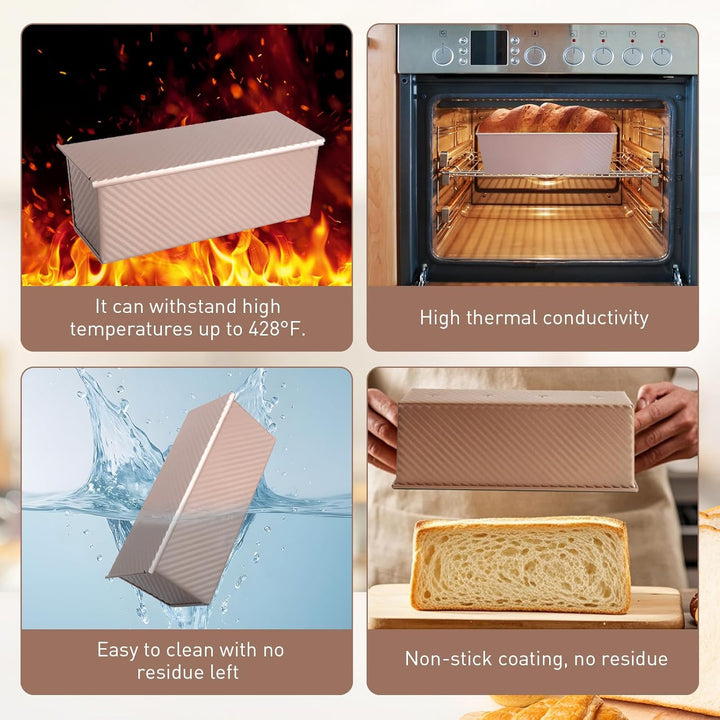 Toastbrot Backform mit Deckel 1000g, Brotbackform mit Deckel Antihaft Brotbackformen Kohlenstoffstah