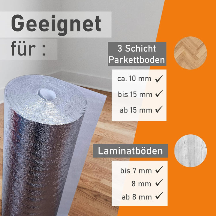 United Foam Industries GmbH Laminat und Parkett Trittschalldämmung uficell ALU PE-Schaum für Laminat