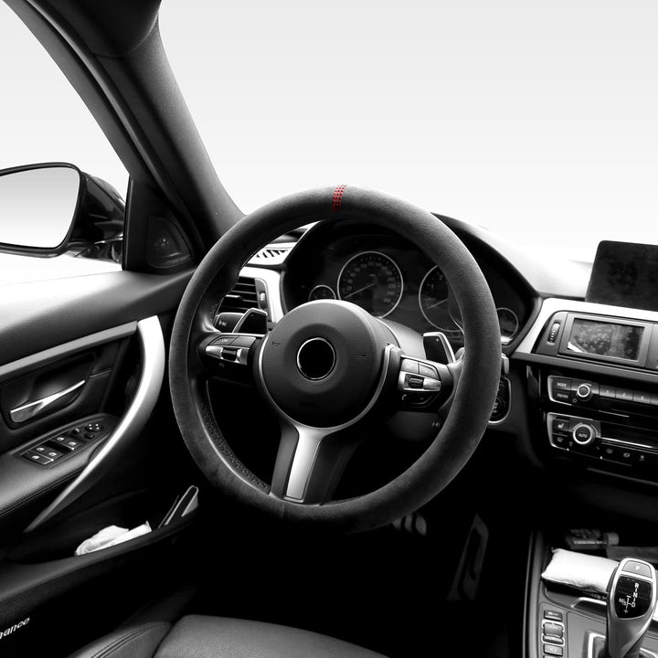 S-TETIC® Premium Lenkradbezug aus Alcantara | Racing Red Edition | Universalgrösse 36-38 cm | Lenkra