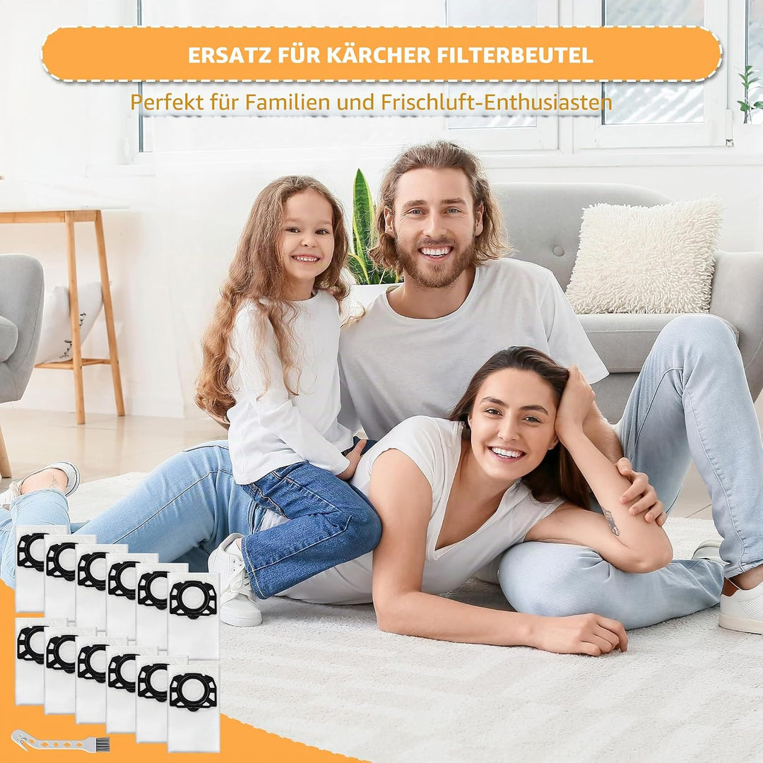 12 Staubsaugerbeutel für Kärcher WD2/WD2 Plus / WD3 / KWD1 / KWD2 / KWD3 / SE 4001 / SE 4002 / WD3.2
