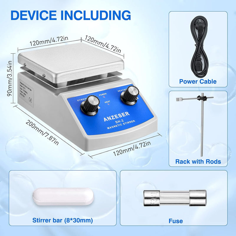 ANZESER Magnetrührer Heizplatte 120x120mm 380°C zum gleichzeitigen Mischen Rühren und Erhitzen