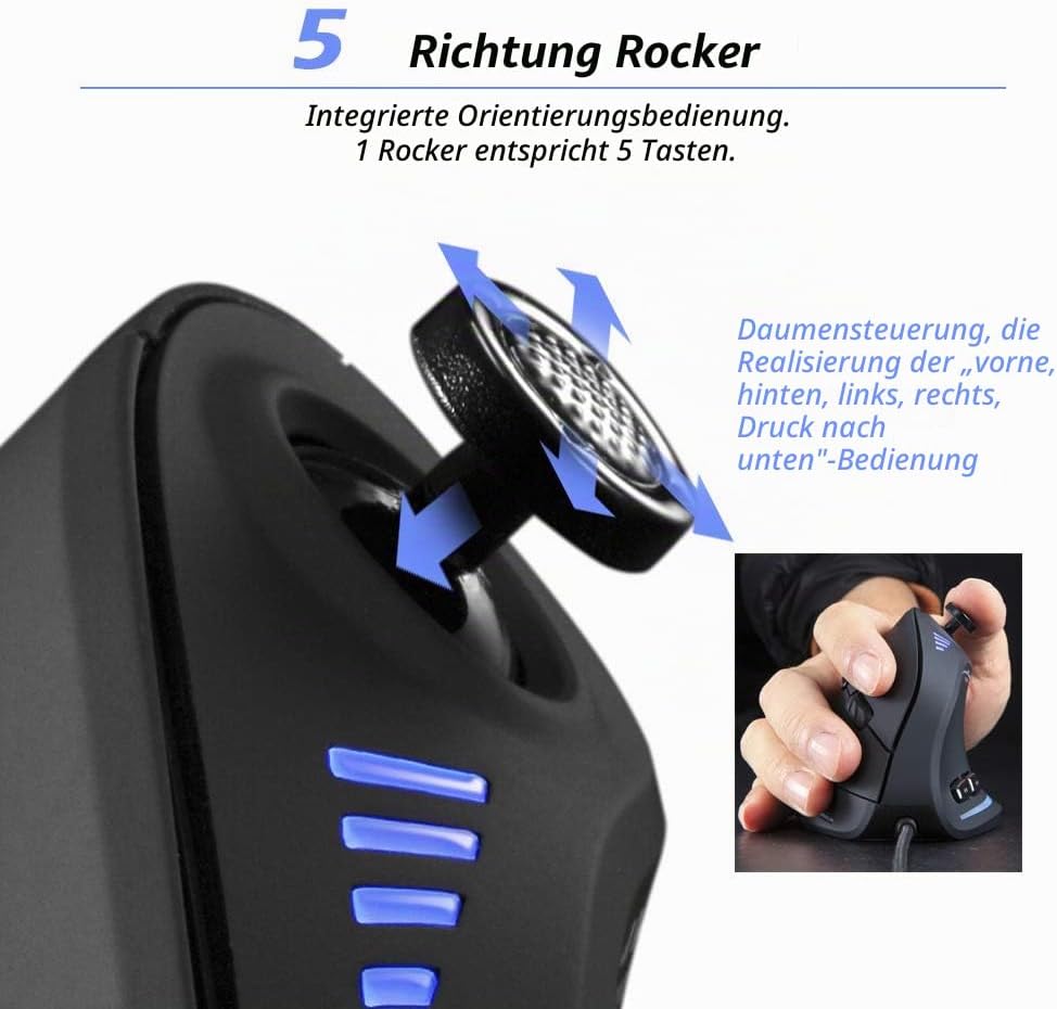 Zeerkeer Vertikale Maus 10000 DPI, ergonomische Maus mit RGB-Beleuchtung, 5 einstellbare DPI (1500-2