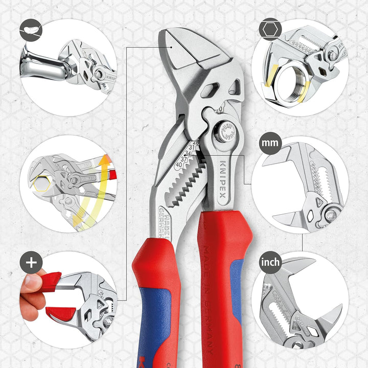 KNIPEX Zangenschlüssel, Multi-Schraubenschlüssel, Chrom-Vanadium, Rostschutz verchromt, 180 mm, 86 0