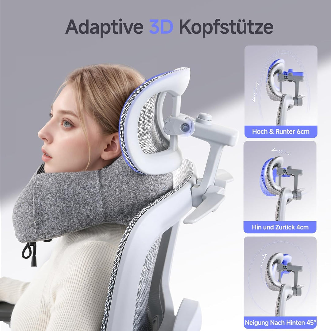 Ergonomischer Bürostuhl mit Fussstütze &amp; Nackenkissen, 5-Fach Höhenverstellbare Rückenlehne, 2D Lord
