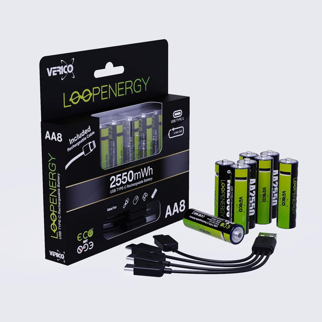 VERICO LoopEnergy AA 2550 Wiederaufladbare USB-C Batterie AA 1,5V 2550mWh (1700mAh) Li-Ion, Schnelll
