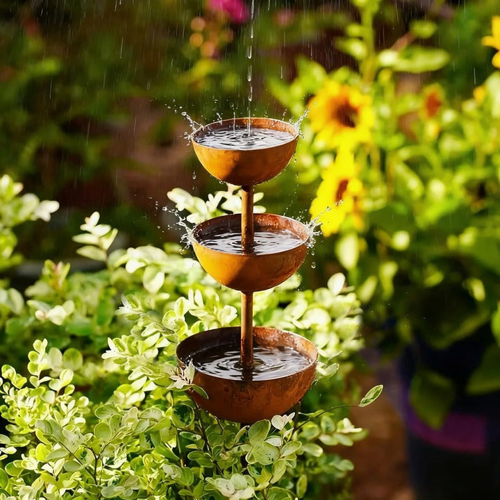 Regenfänger Gartenstecker Rost, Insektentränke Garten, Metall Gartendeko für Draussen, Gartenstecker