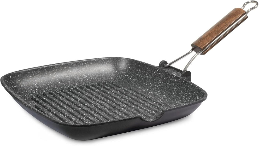 Home Pietra Antihaft-Grillpfanne mit Biegsamen Griff, Stein, Schwarz, 28x28 cm
