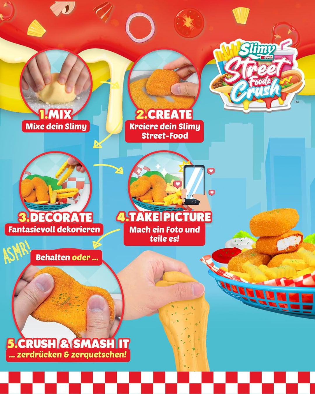Slimy Street Foodz Crush - Chiccy Nuggies, Slime und Knete Kreativ-Set, Kochspiel zum selber Mischen