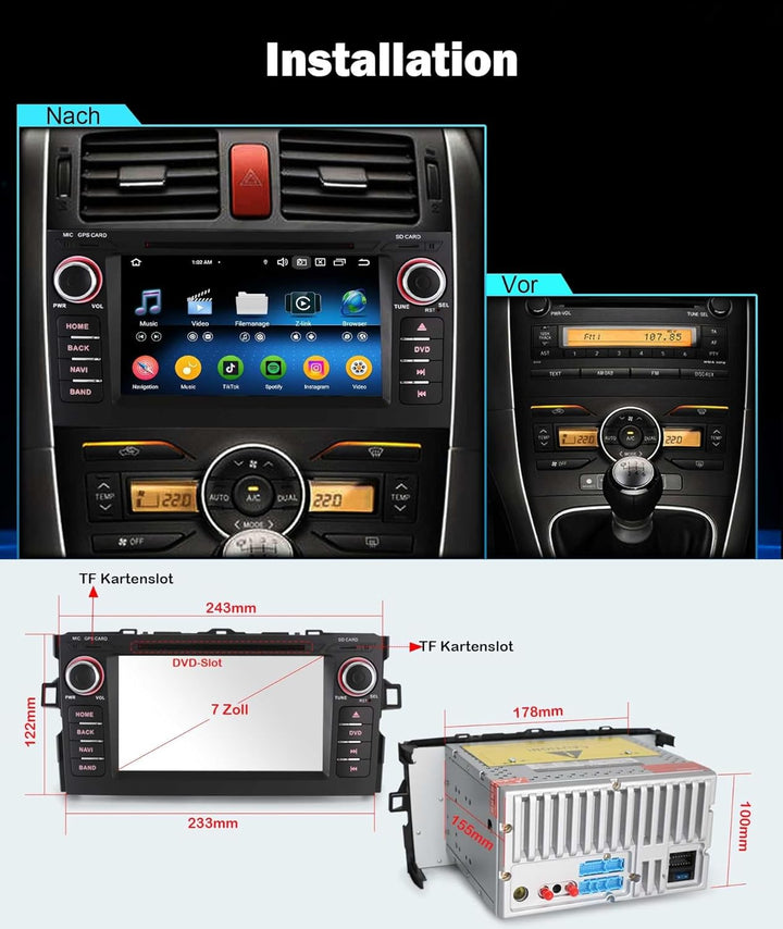 Android 12 [4G+64G] 8-Kern Autoradio für Toyota Auris GPS Navi Carplay Android Auto DSP Bluetooth 5.
