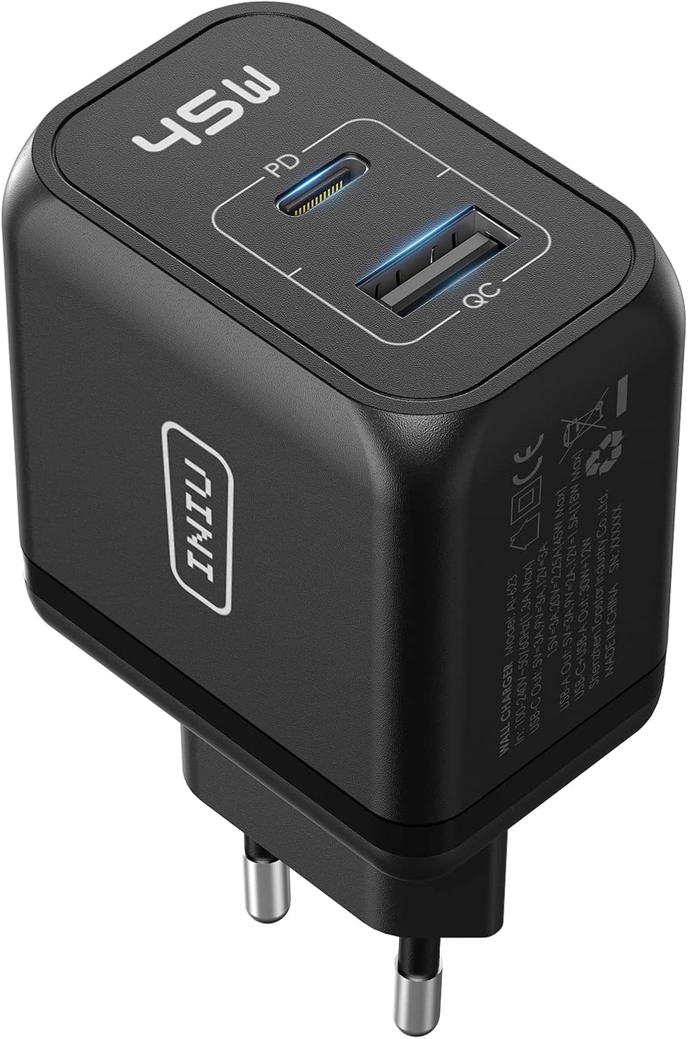 INIU USB C Ladegerät 45W, 2-Port USBC Netzteil Steack Adapter GaN II Tech Schnellladegerät PD Charge