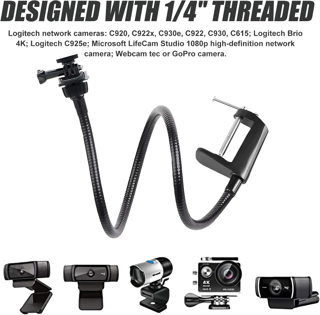 Webcam Stand, 66cm Verstellbarer Schwanenhals Webcam-Ständer, Schreibtisch-Klemmhalterung, für Logit