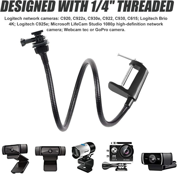 Webcam Stand, 66cm Verstellbarer Schwanenhals Webcam-Ständer, Schreibtisch-Klemmhalterung, für Logit