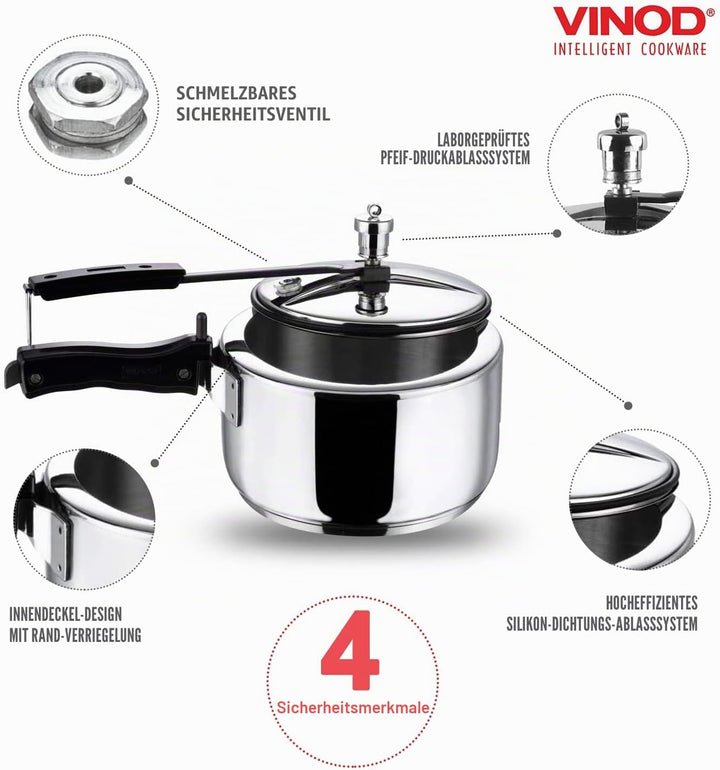 Vinod Pressure Cooker 3 Liter Edelstahl Schnellkochtopf, induktionsgeeignet hochwertiger Dampftopf z
