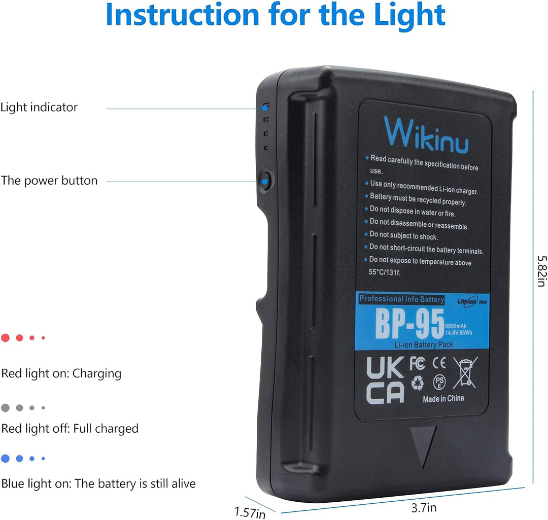 Wikinu 95Wh 6600mAh V-Mount/V-Lock Akku Kompatibel mit Sony Video Kamera Camcorder und Adapter für B