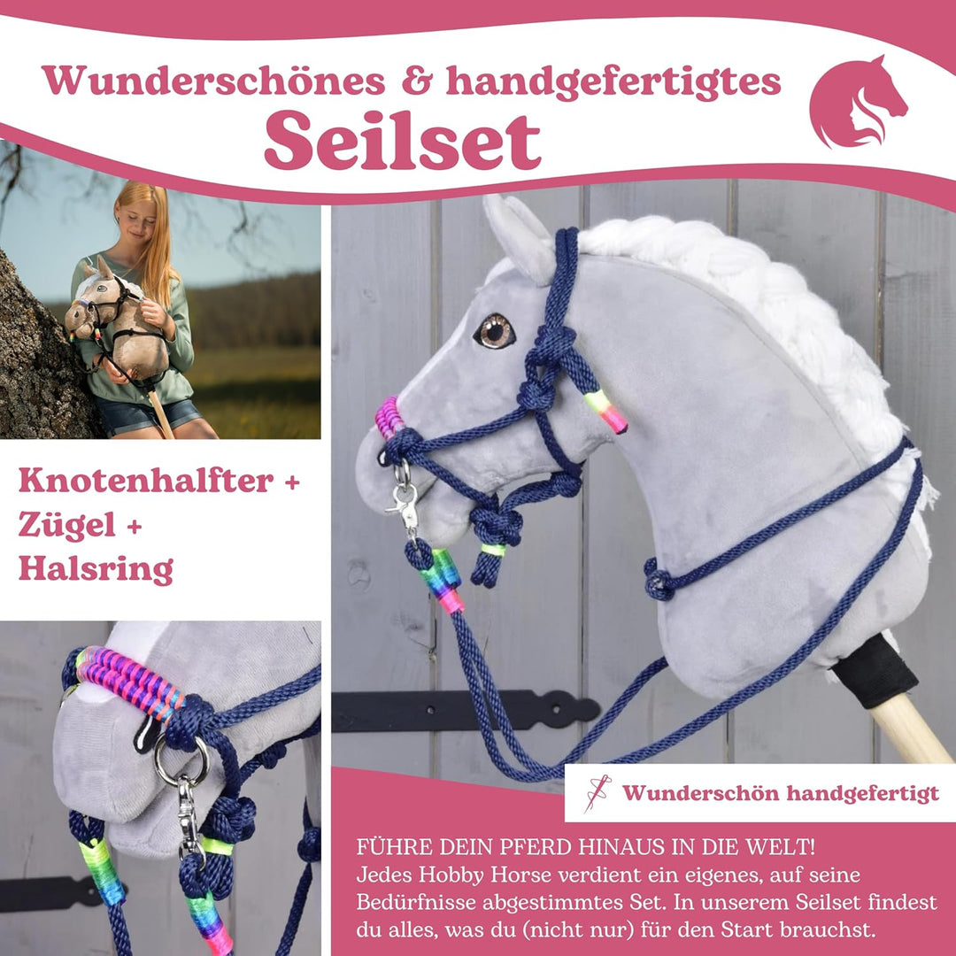 LarDen Hobby Horse Zubehör SeilSet - Halfter mit Zügel & Halsring für Grösse M Steckenpferd - Rosema