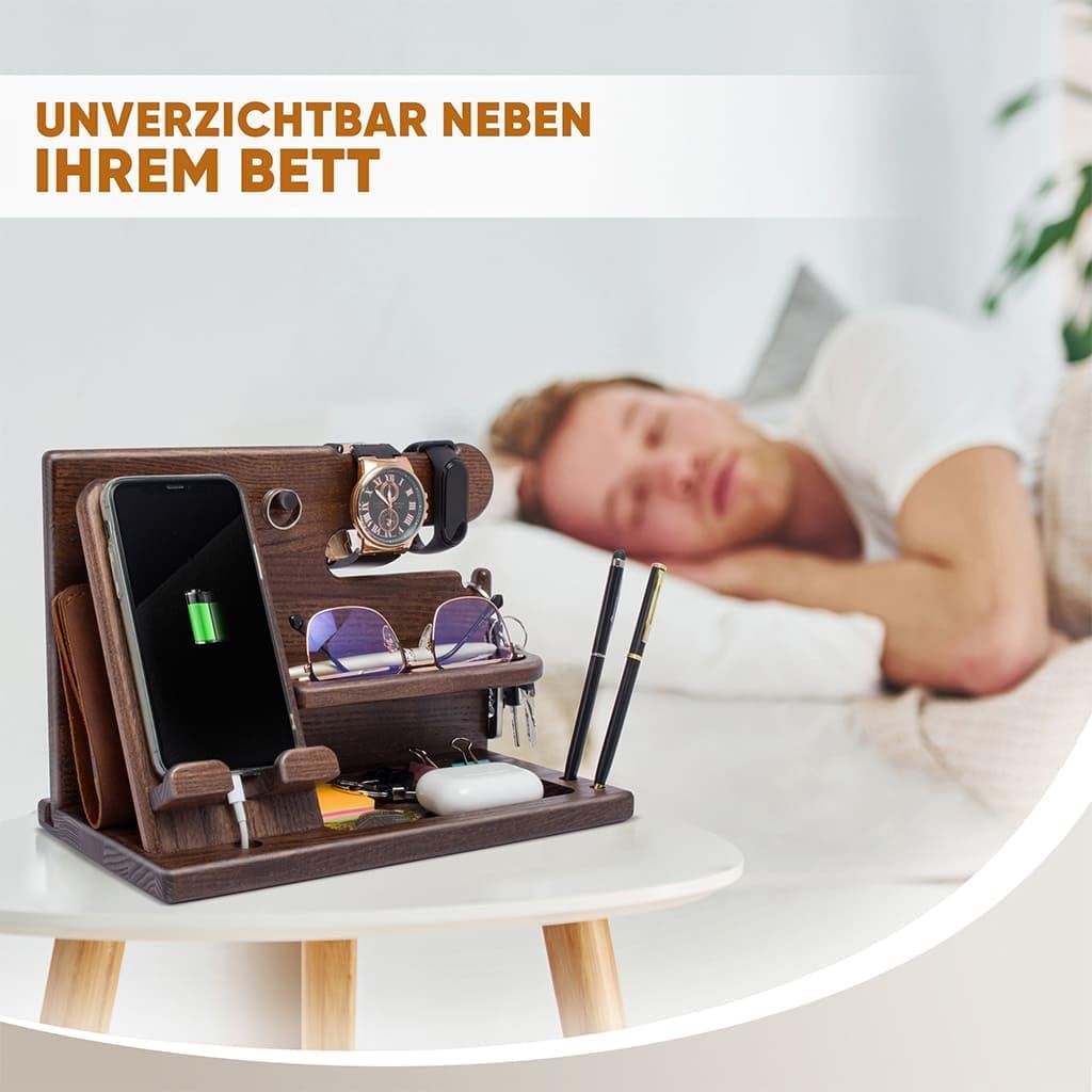 Holz Telefon Dockingstation Asche Baum Geldbörsenständer & Uhren Organizer Herren Weihnachten Gesche