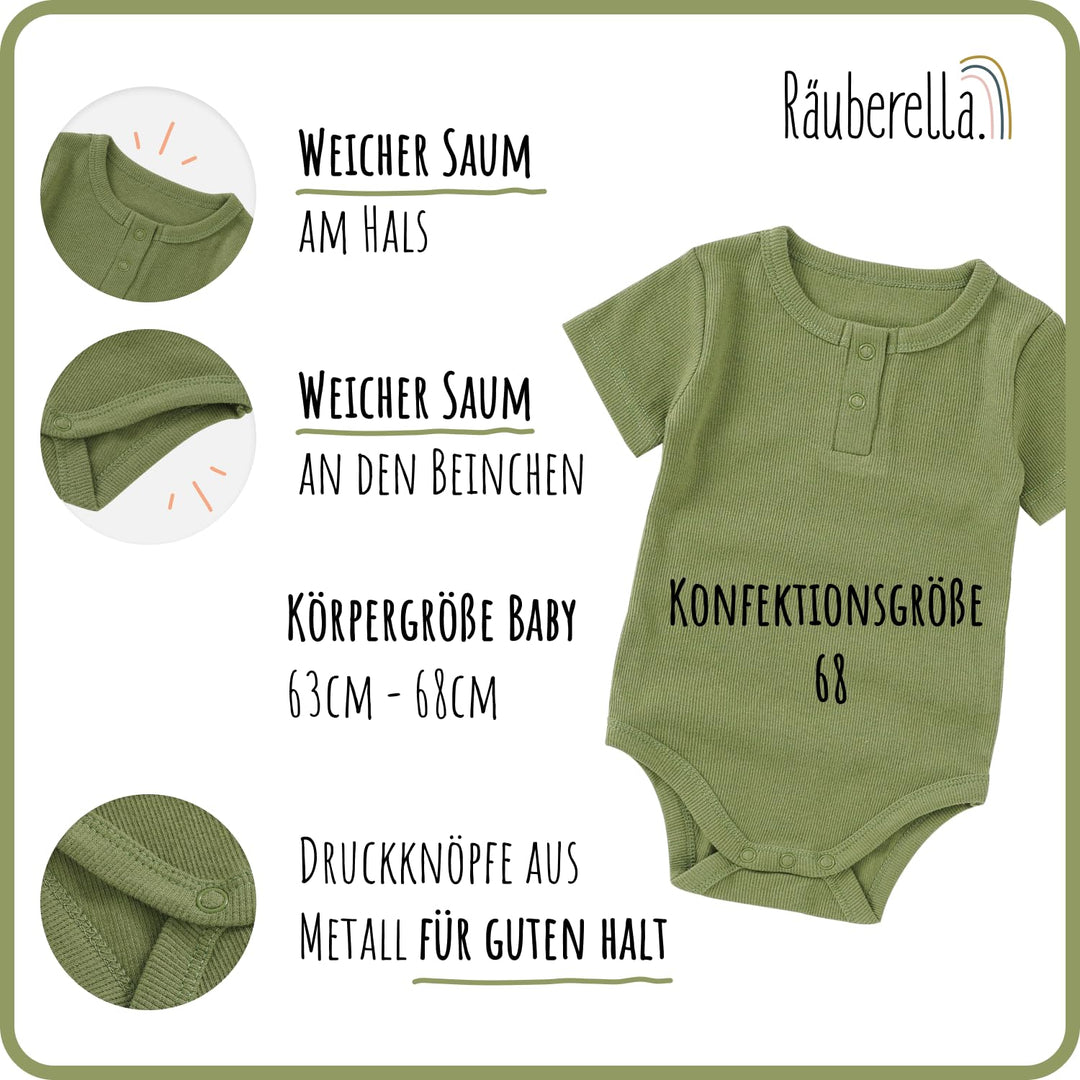 Räuberella® Baby Geschenk zur Geburt + Karte und Geschenkverpackung Strampler, Mütze und Lätzchen (O