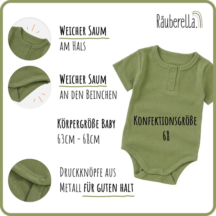 Räuberella® Baby Geschenk zur Geburt + Karte und Geschenkverpackung Strampler, Mütze und Lätzchen (O