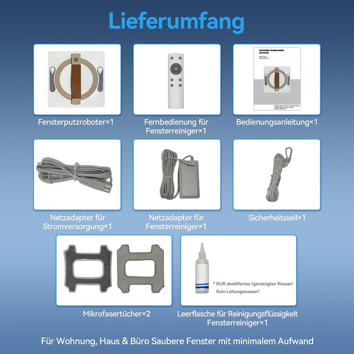 Fensterreiniger mit 4 Sprühdüsen, 8000Pa Saugkraft, Brushloser Motor, Z N Z+N Reinigungsmodi, Fernbe