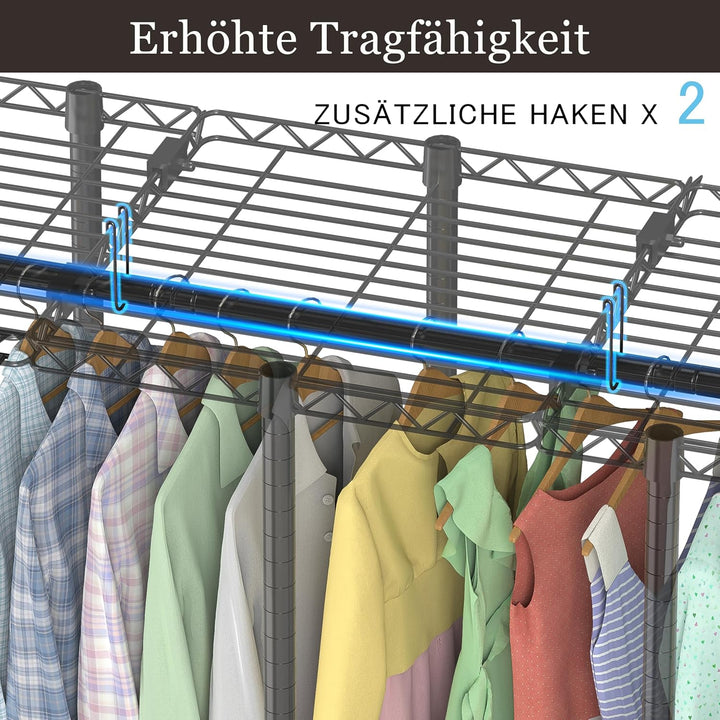 AQRA Offener Kleiderschrank System,Kleiderständer mit 9 Höhenverstellbarem Regalböden und 5 Kleiders
