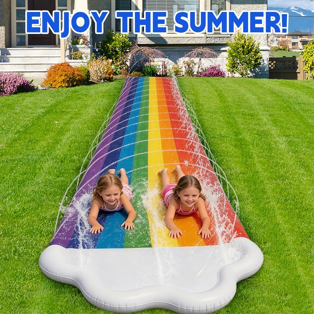 Wasserrutsche Garten Für Kinder, 480x140 cm Doppelrutsche Mit Eingebautem Sprinkler, Double Water Sl
