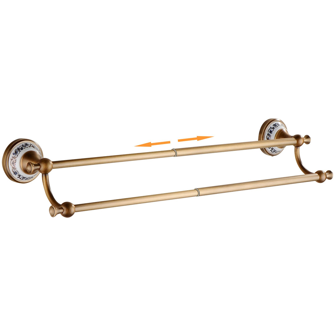 Doppelter Handtuchhalter aus Messing in Antikbronze-Optik, verstellbar von 39,4 bis 69,8 cm, Badetuc