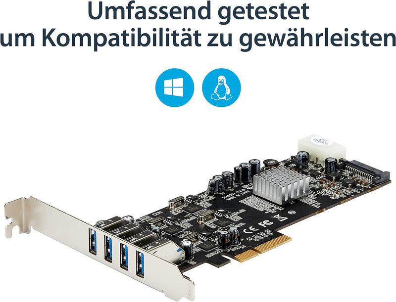 StarTech.com 4 Port USB 3.0 PCIe Karte mit 4 dedizierten 5 Gbit/s Kanälen (USB 3.1 Gen 1) - UASP - S