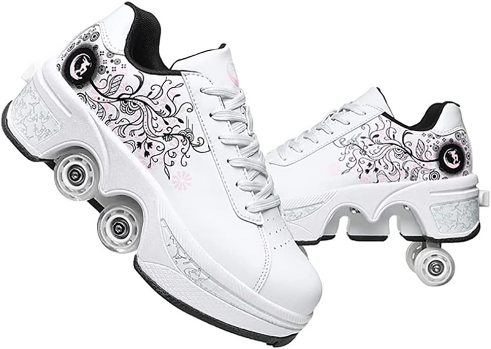 LDRFSE Schuhe mit Rollen, Rollschuhe Skateboard Schuhe Kinderschuhe Mit Rollen Skate Shoes Rollen Sc