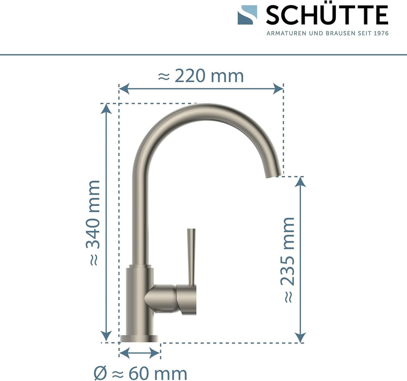 SCHÜTTE 79129 CORNWALL Küchenarmatur Niederdruck, Spültischarmatur mit hohem Auslauf, Einhebelmische