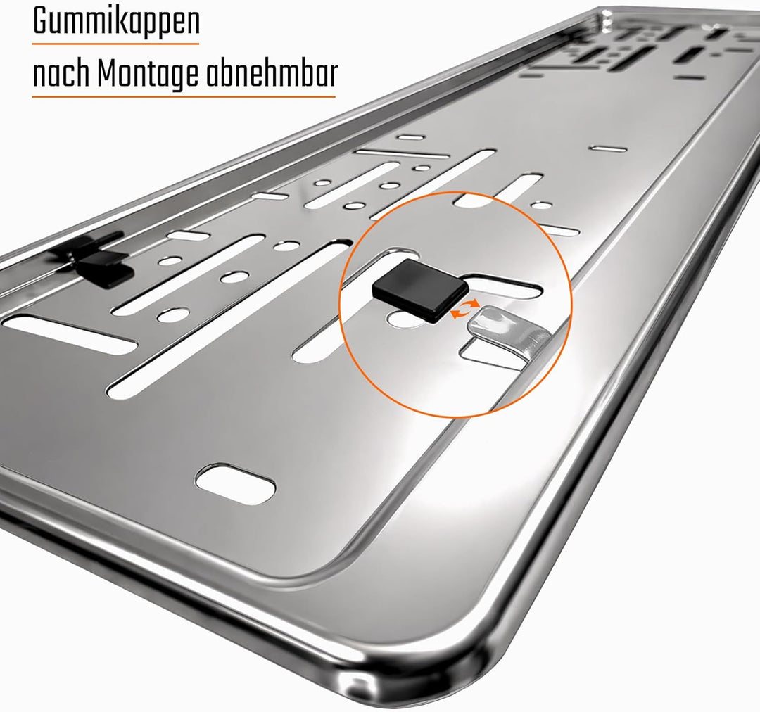 L & P Car Design 2 x Kennzeichenhalter in Edelstahl poliert - 100% Edelstahl -auch passend für gebog
