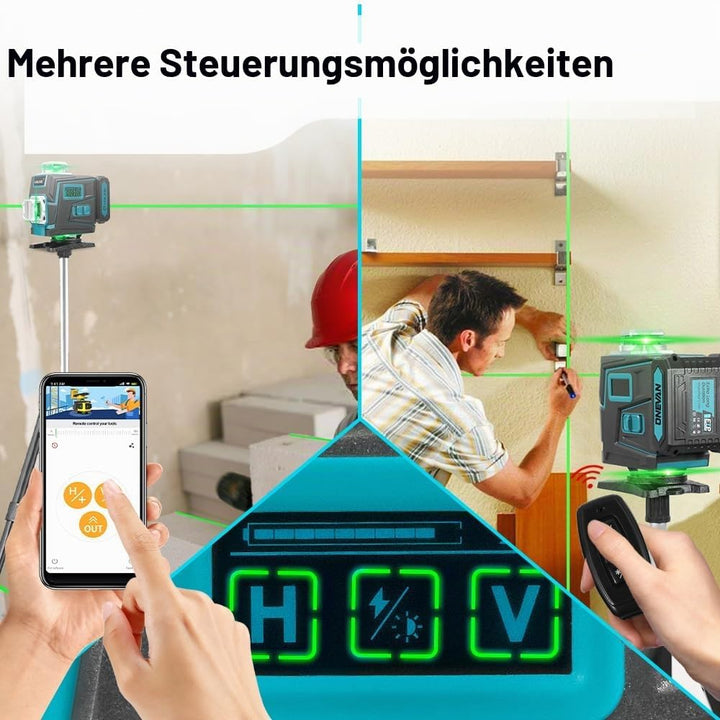 Kreuzlinienlaser mit Stativ, 4 x 360° Laser Wasserwaage, 4D 16 Laser Level, Selbstnivellierend ±3°,