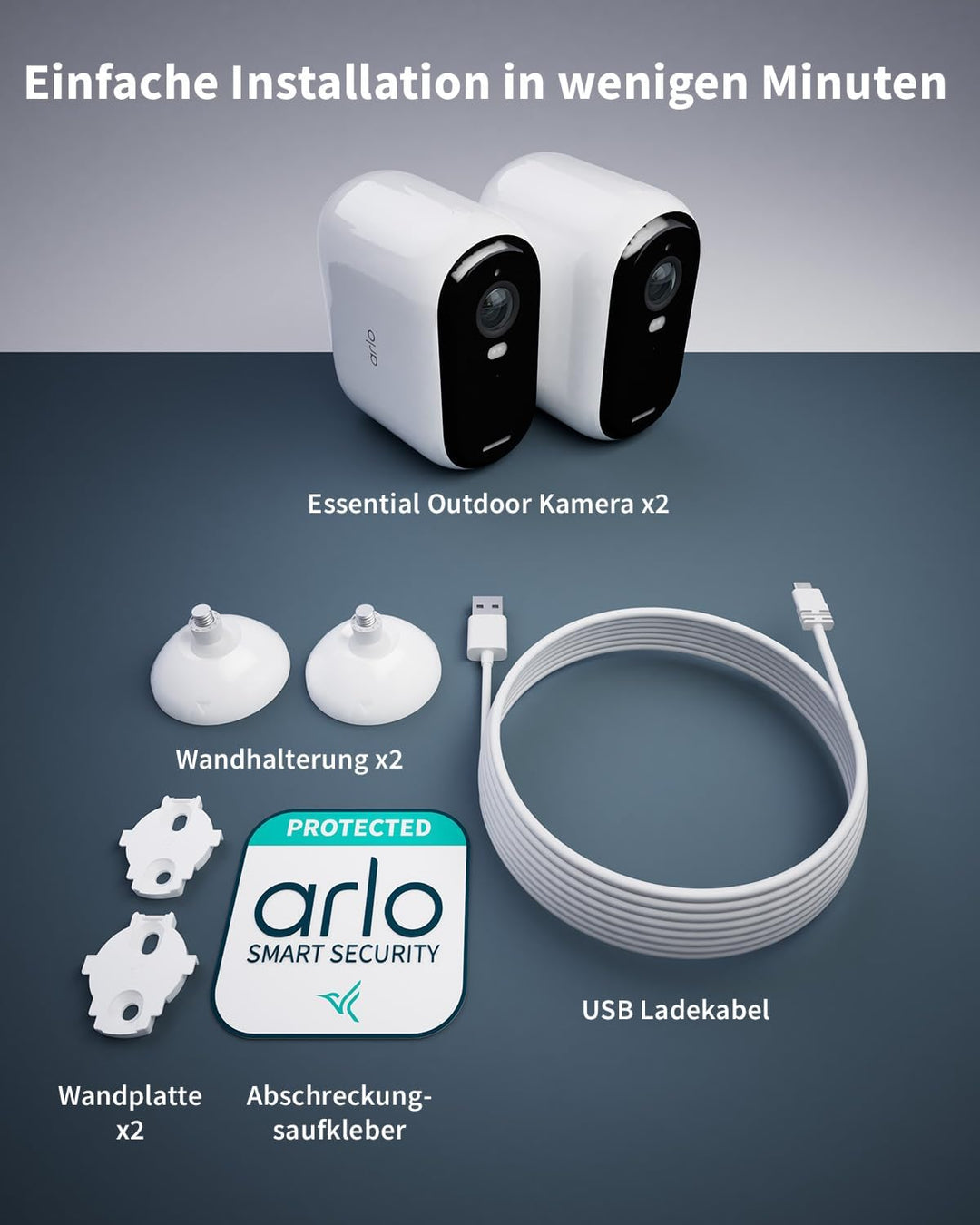 Arlo Essential 2 HD XL Batterie Überwachungskamera Aussen WLAN, Kabellos, 1080p Video, Farbnachtsich
