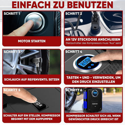 Fortem Tragbarer Kompressor Autoreifen, Kompressor Fahrrad, 12V Autoreifen Pumpe und Fahrradpumpe El