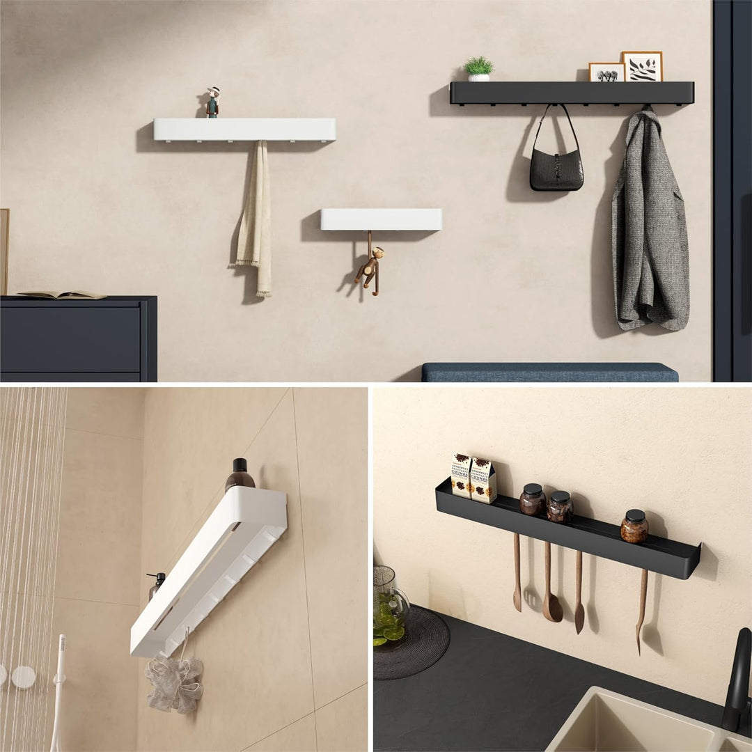 doporro Wandgarderobe mit Ablage, Garderobenleiste 60 cm mit 6 Garderobenhaken, Kleiderhaken Wand oh