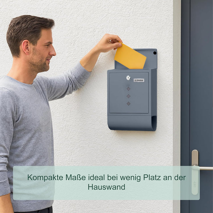 Relaxdays Briefkasten mit Sichtfenster, Metall, 4 Schlüssel, Zeitungsfach, Postkasten, HBT ca. 38 x